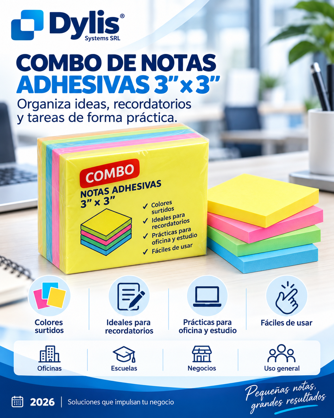 Combo de Notas Adhesivas 3" × 3"